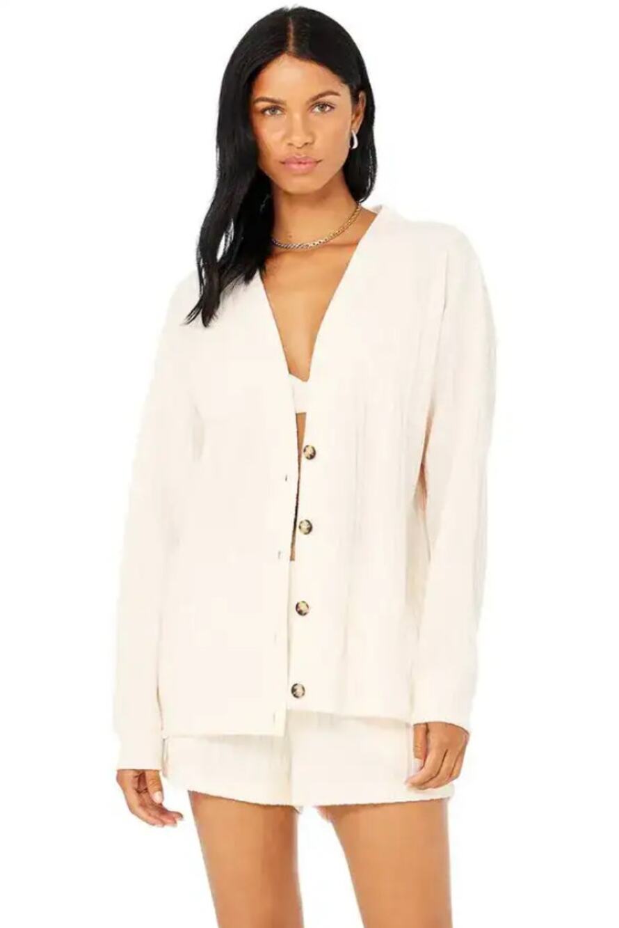 Alo Yoga Ribbed Take Comfort Cardigan in Ivory Size Medium